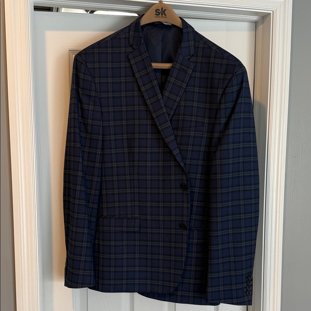 Bar III Navy and Green Plaid Sport Coat